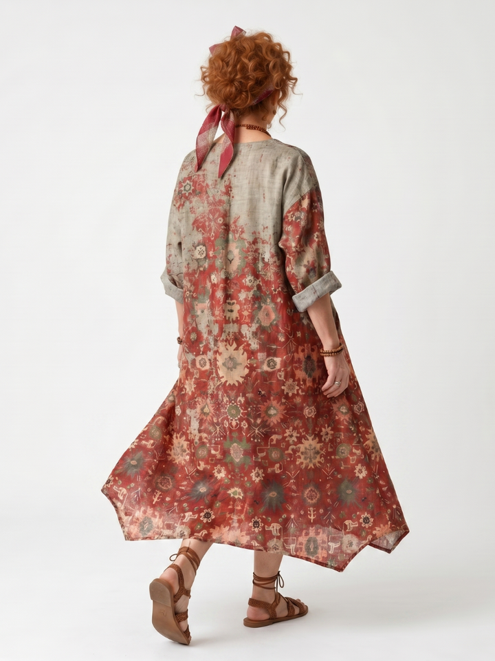 Safran | Robe Midi Relaxed à Poches et Motifs Mixtes