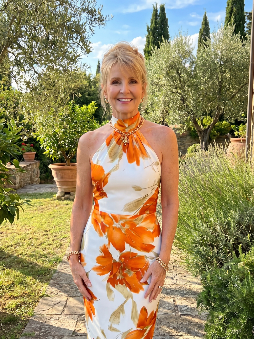 Zinnara | Robe Midi à Imprimé Floral avec Col Halter