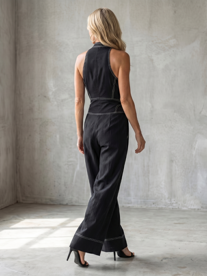 Dara | Combinaison à Zip Frontal avec Coutures Contrastées et Jambes Larges