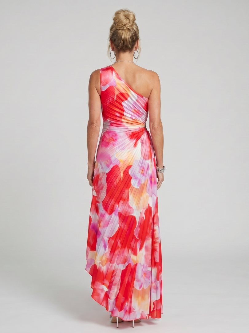 Taya | Robe Midi à Encolure Unique et Corps Plissé