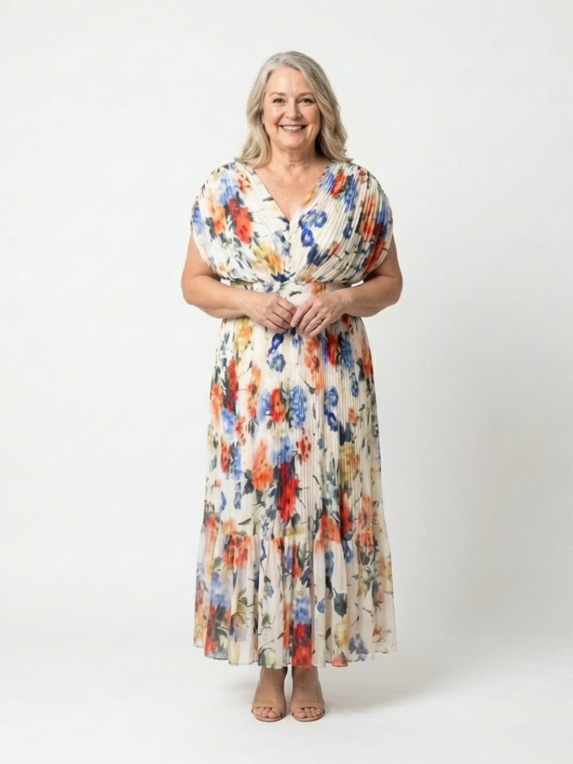 Savannah | Robe midi plissée à manches courtes avec imprimé floral