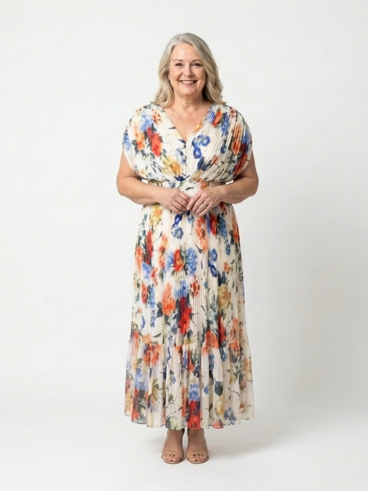 Savannah | Robe midi plissée à manches courtes avec imprimé floral