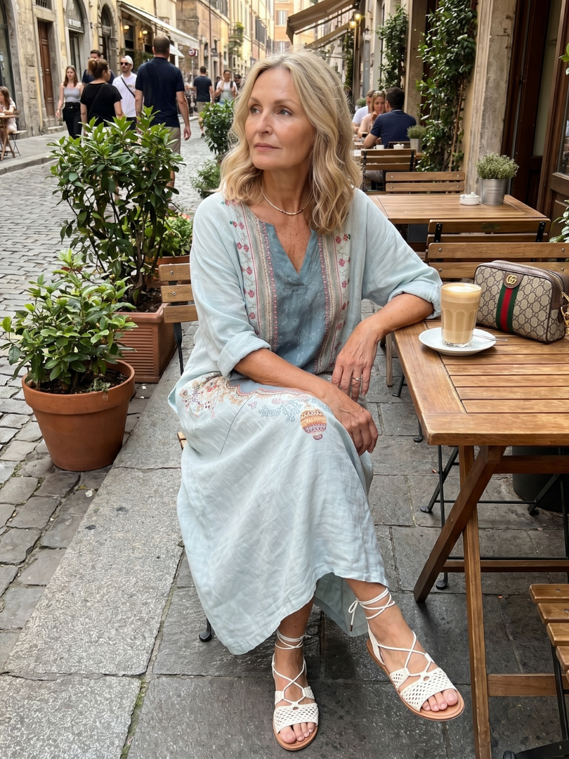 Kassiani | Robe midi à poches surdimensionnée avec panneau brodé orné