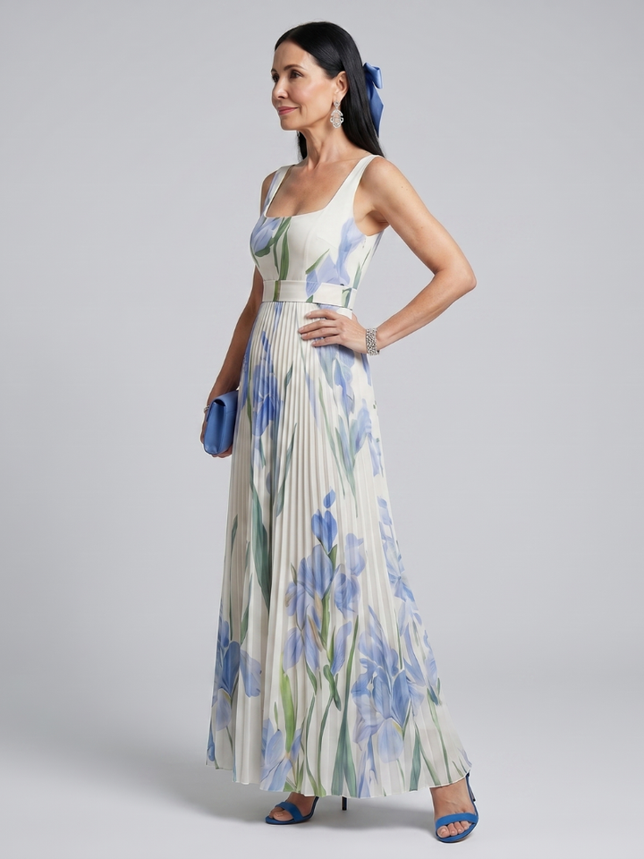 Ophelia | Robe midi sans manches à col carré et imprimé floral