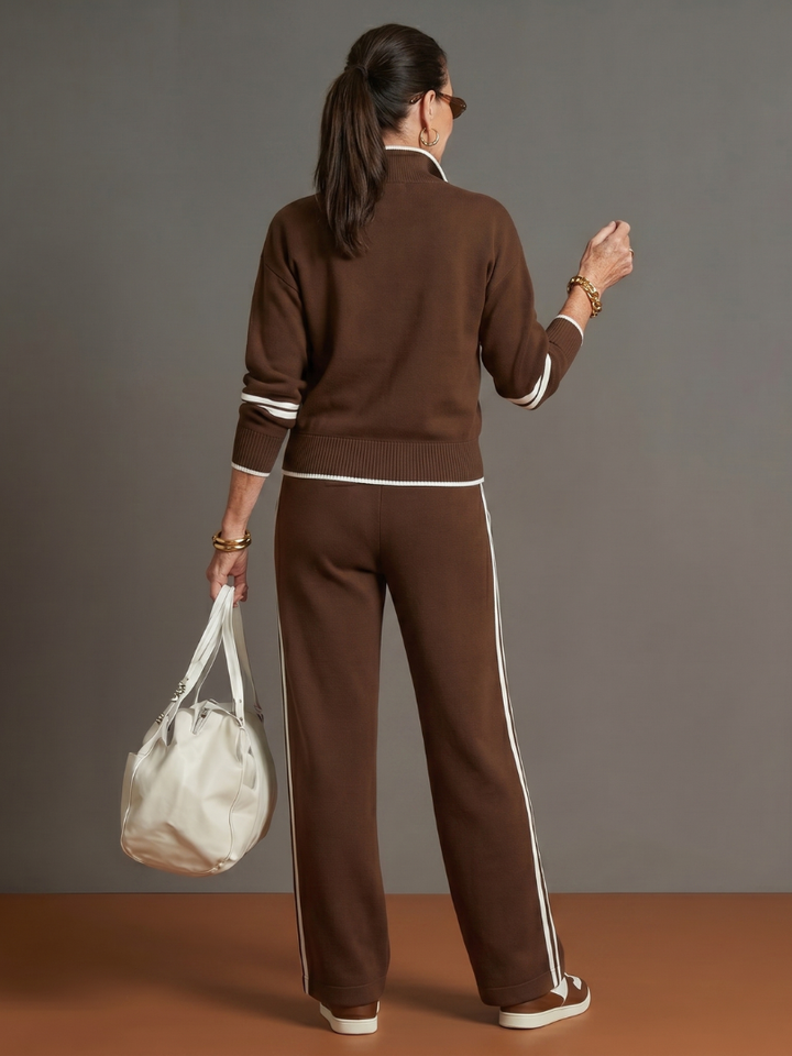Pluie | Ensemble de pantalons à rayures latérales à manches longues et col zippé