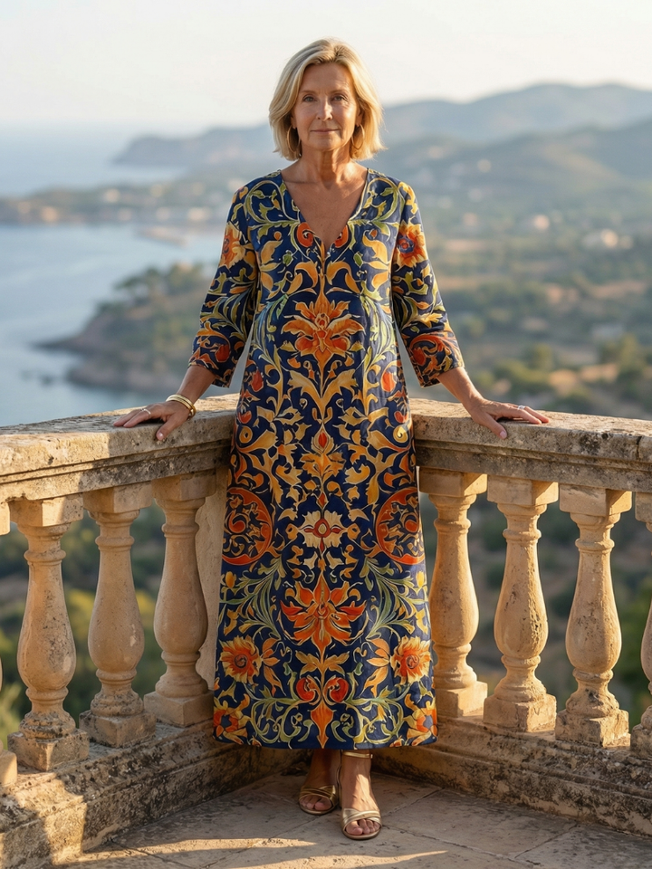 Elise | Robe Midi Florale Ornée et Épurée
