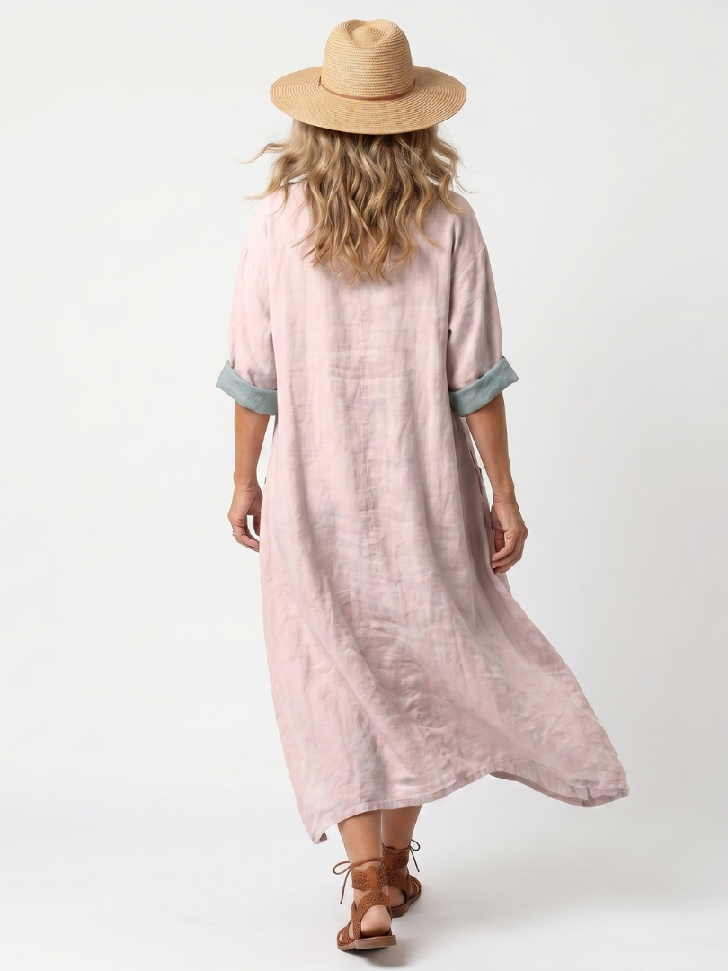 Kenza | Robe Midi Relaxed avec Panneaux Brodés et Poches