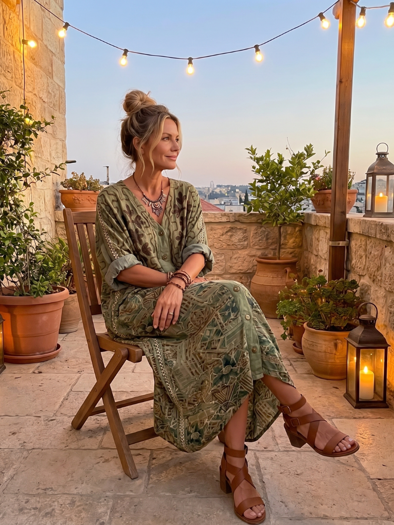 Aleta | Robe midi oversize à poches brodées et bouton sur le devant