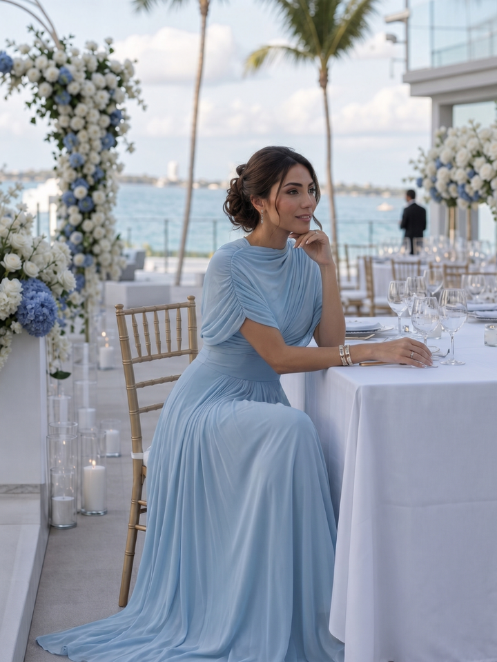 Thael | Robe Maxi à Épaule Dénudée et Corsage Drapé