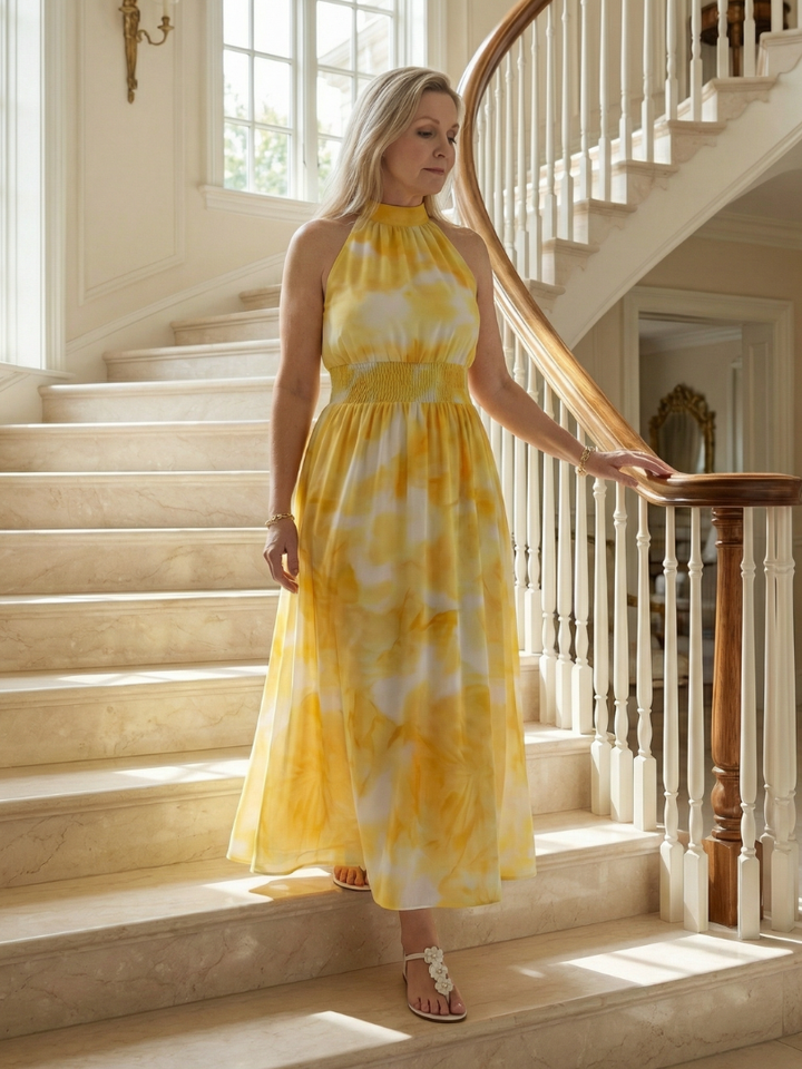 Sylin | Robe Midi à Encolure Halter Froncée