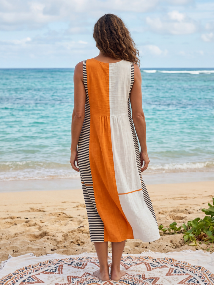 Owen | Robe Midi à Rayures en Blocs de Couleur