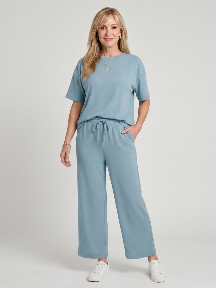 Wihel | Ensemble de Pantalon Droit à Taille Élastique et Manches Courtes