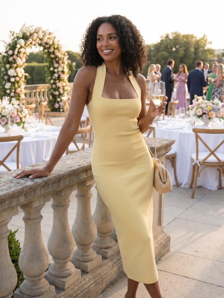 Sabre | Robe Midi Silhouette Ajustée à Encolure Halter