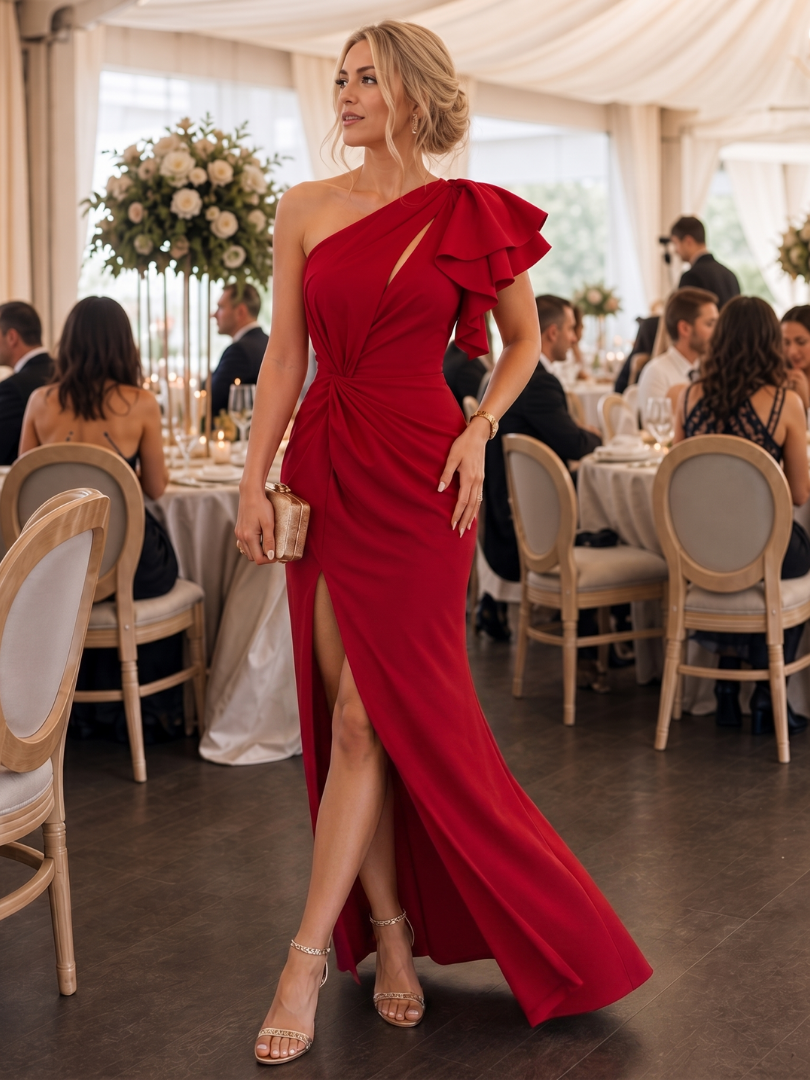 Aurette | Robe Midi à Buste Drapé à Une Épaule
