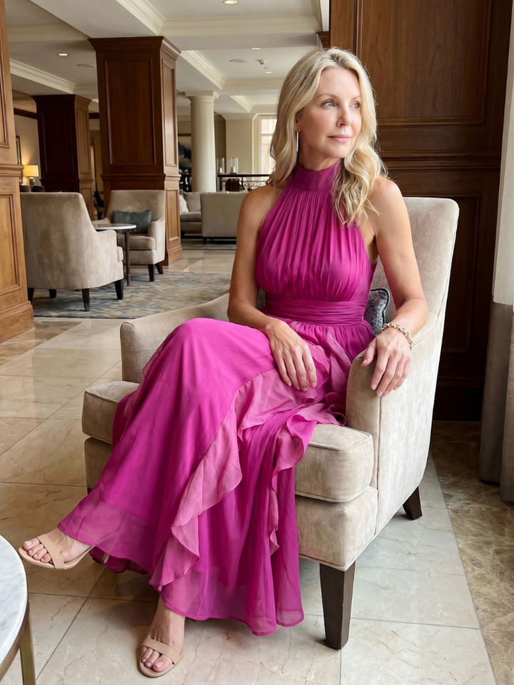 Orea | Robe Maxi à Col Montant avec Volants Superposés