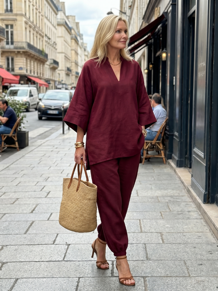 Georgiana | Ensemble Tunique à Col V et Pantalon Rassemblé
