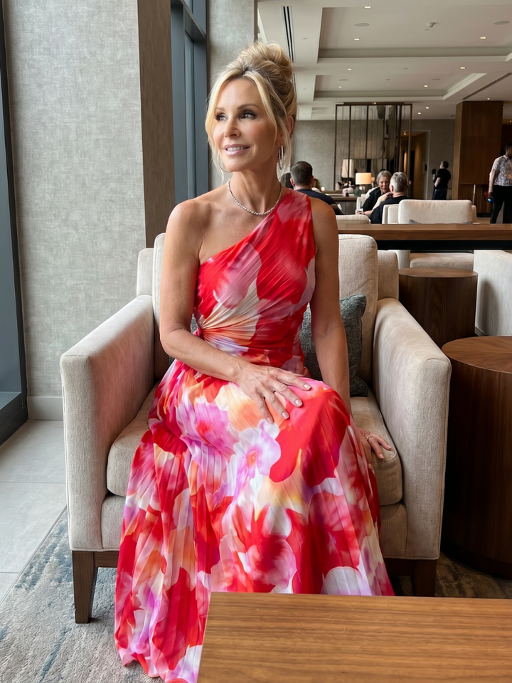 Taya | Robe Midi à Épaule Unique avec Corsage Plissé