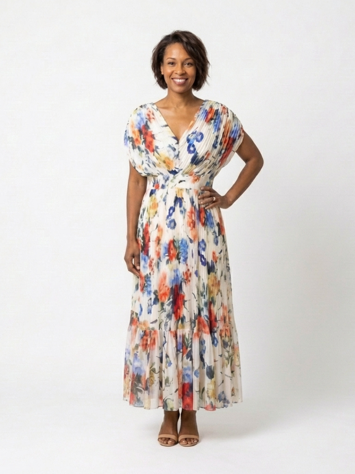 Savannah | Robe midi plissée à manches courtes avec imprimé floral
