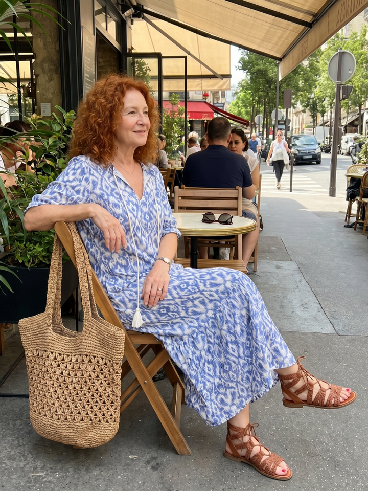 Ottiline | Robe Midi Imprimée avec Détail de Nœud à Frange