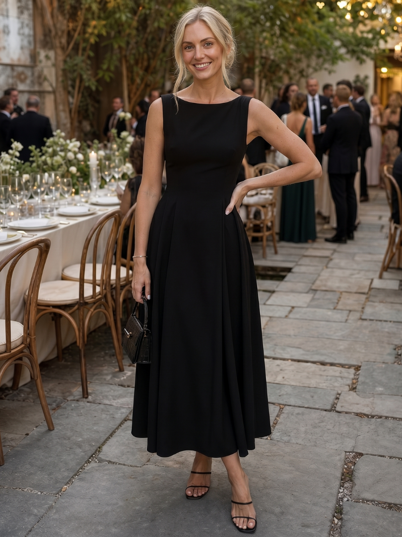 Corane | Robe midi sans manches à encolure ronde ajustée
