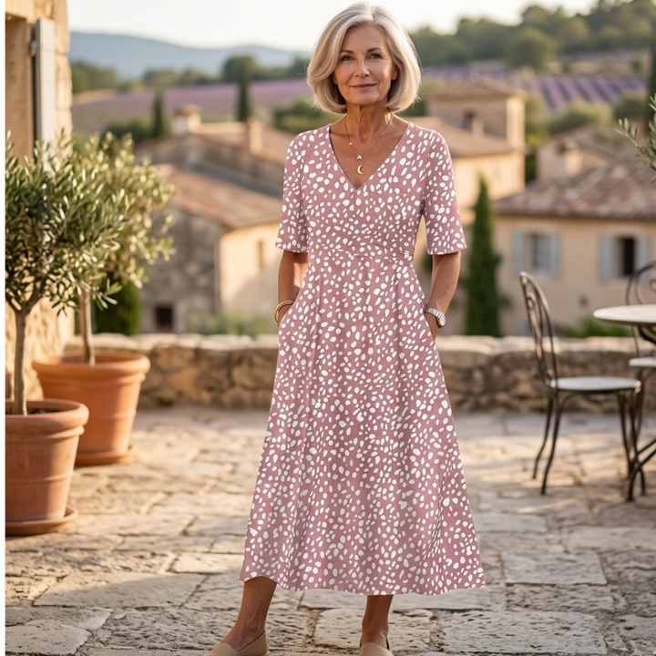 Colette | Robe midi fluide à imprimé à pois et effet réducteur