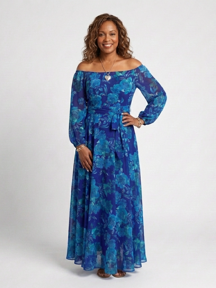 Aspen | Robe Maxi Fleurie à Épaules Dégagées