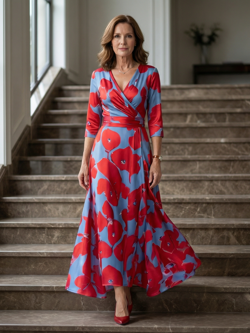 Celine | Robe Midi Croisée à Col Wrap