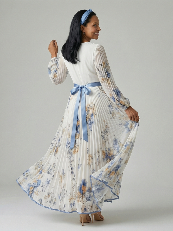 Rielle | Robe Midi Drapée à Manches Longues