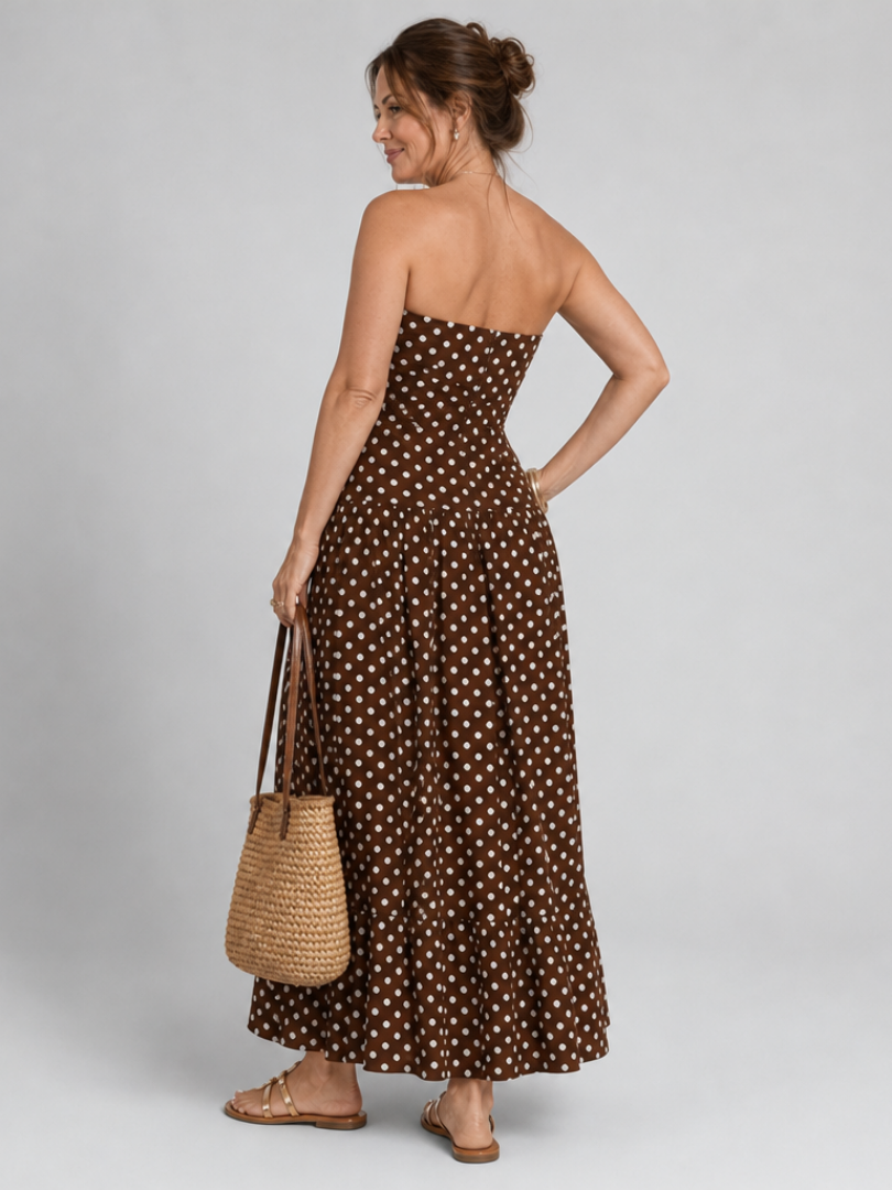 Sorien | Robe Midi Sans Bretelles à Motif Pois