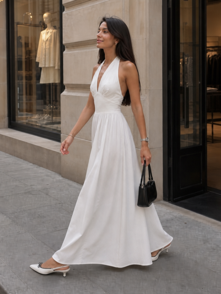 Jeven | Robe midi à bretelles halter sans manches avec corsage ajusté