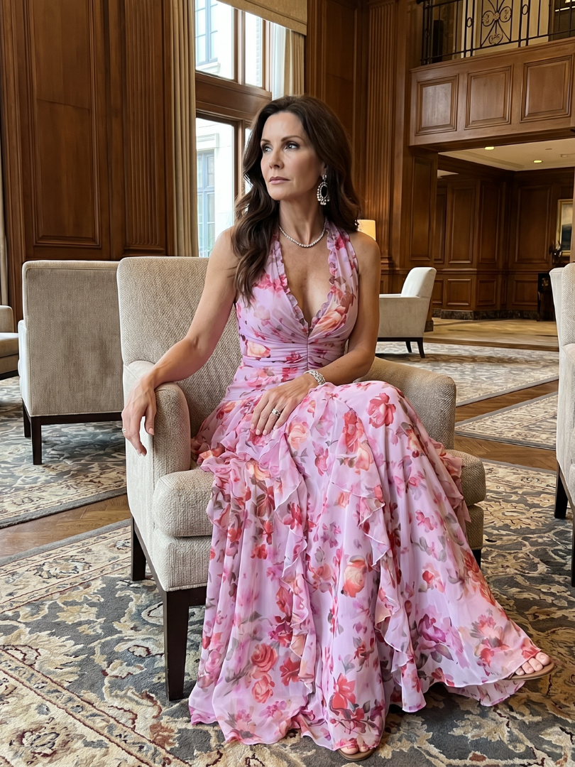 Nori | Robe Maxi Fleurie à Décolleté Halter Froncé