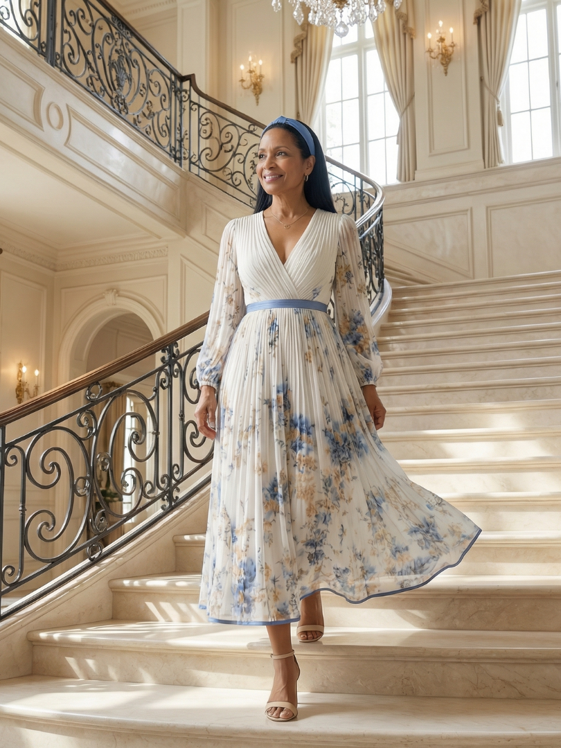 Rielle | Robe Midi Drapée à Manches Longues