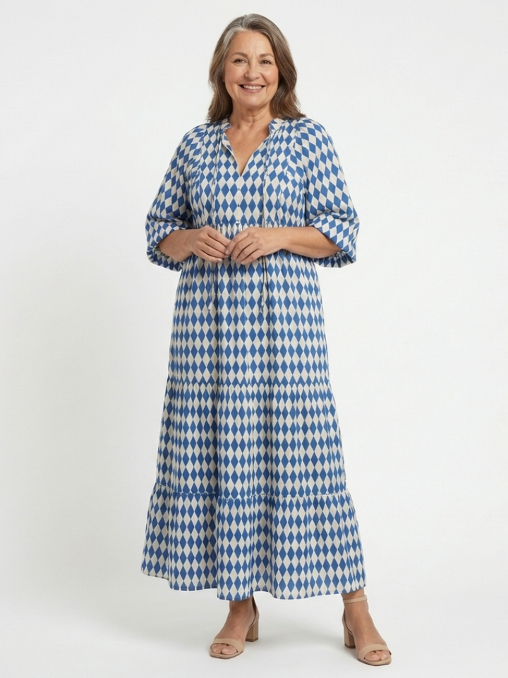 Elodie | Robe Midi à Imprimé Diamant