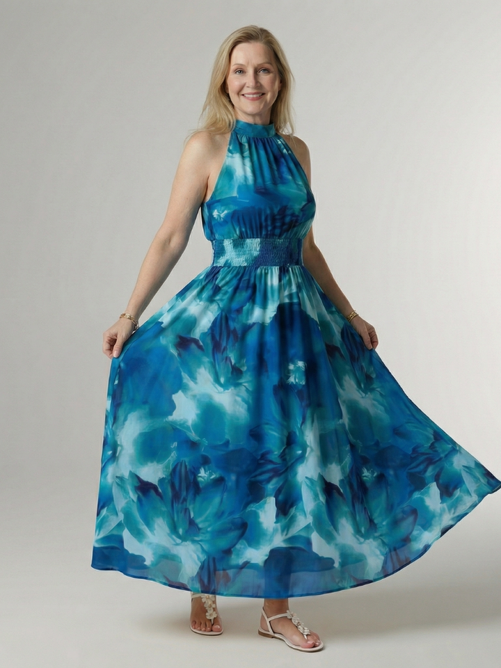 Sylin | Robe Midi à Encolure Halter Froncée