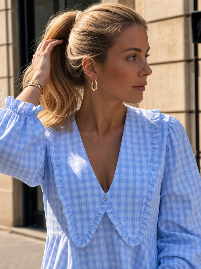 Peker | Robe Mini à Col Roulé et Motif Vichy