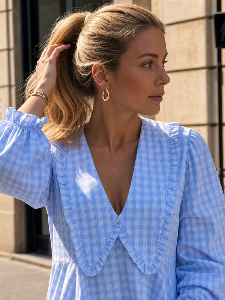 Peker | Robe Mini à Col Roulé et Motif Vichy