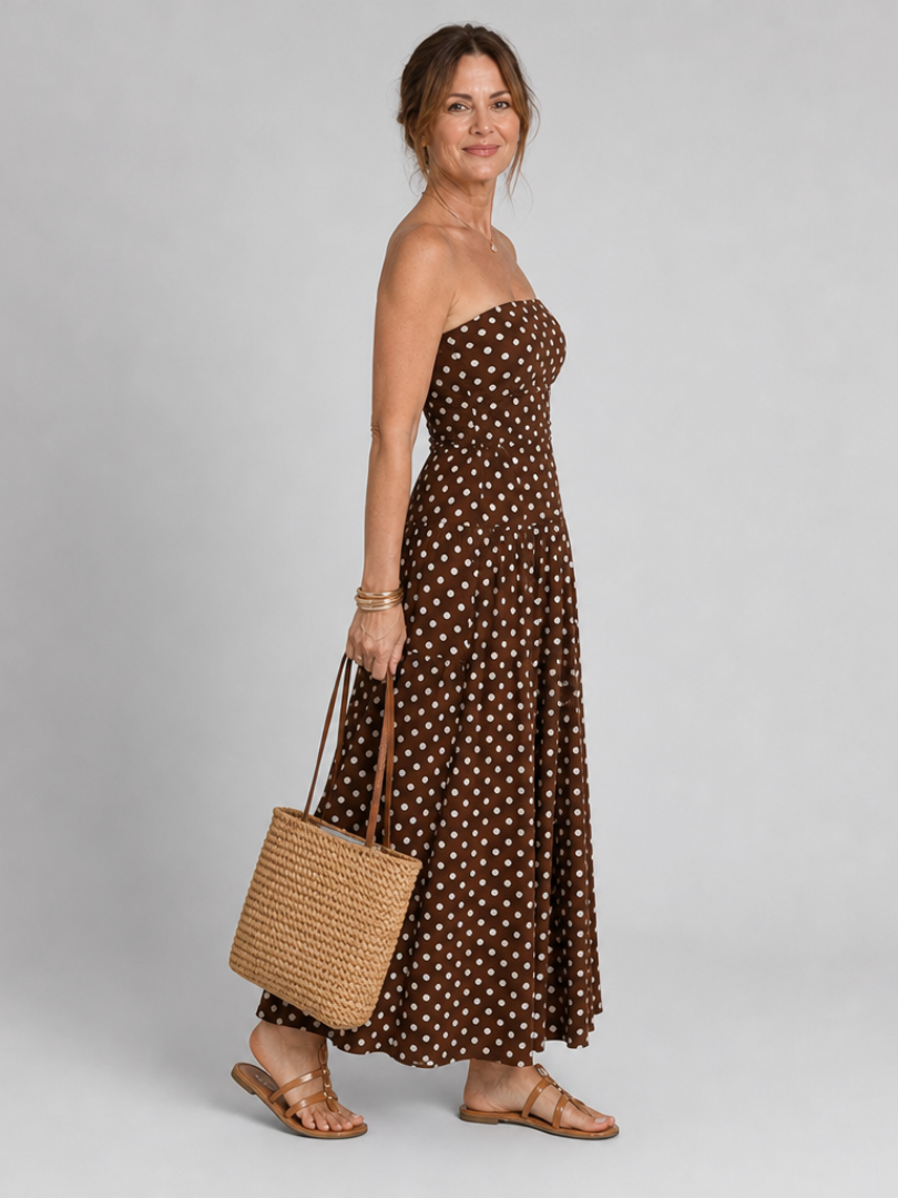 Sorien | Robe Midi Sans Bretelles à Motif Pois