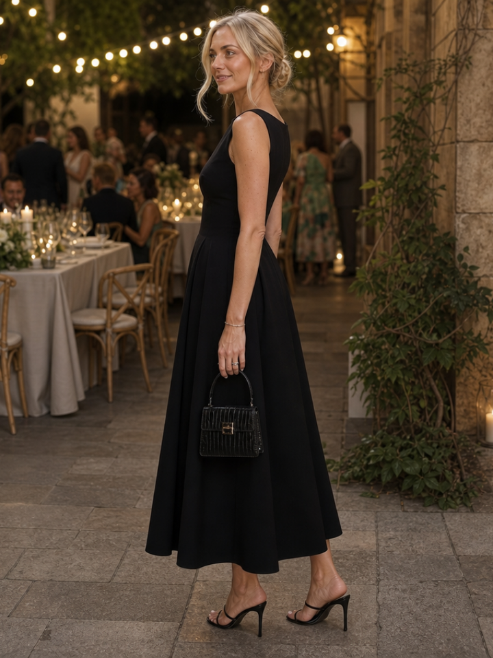 Corane | Robe midi sans manches à encolure ronde ajustée
