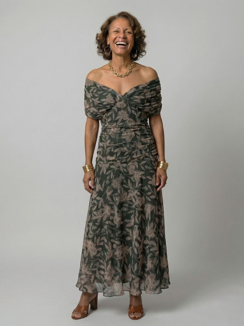 Calen | Robe Midi Décontractée à Épaule Dégagée