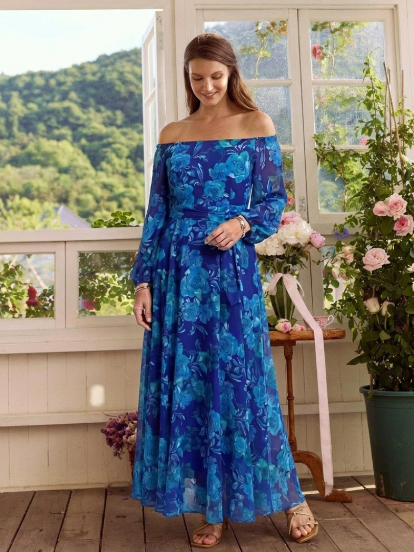 Aspen | Robe Maxi Fleurie à Épaules Dégagées