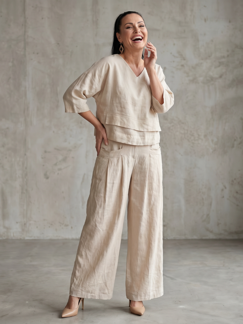 Rivière | Ensemble Top Superposé Pantalon Large