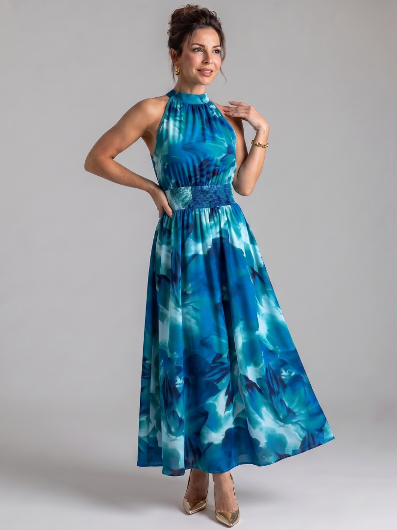Olivia | Robe midi à taille froncée et imprimé abstrait