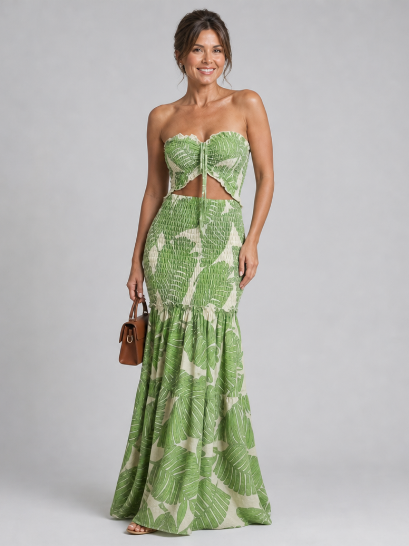 Azaria | Ensemble de Robe Maxi Imprimée Sans Bretelles