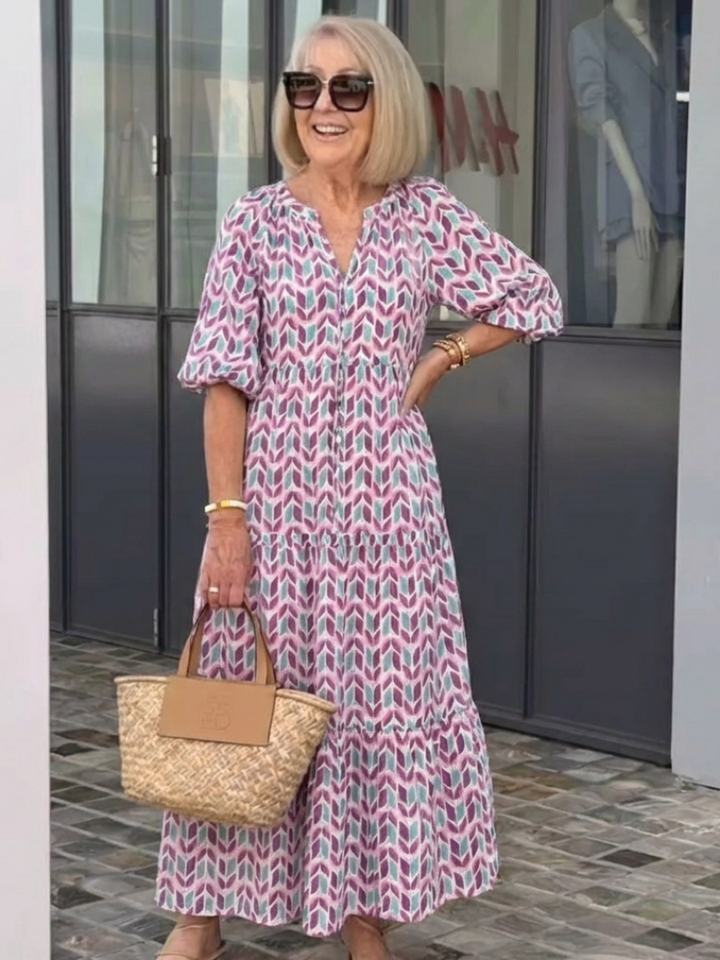 Mireya | Robe midi à manches longues avec imprimé géométrique