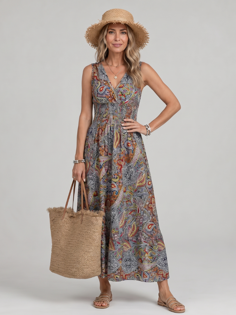 Marisela | Robe Midi Sans Manches à Imprimé Paisley