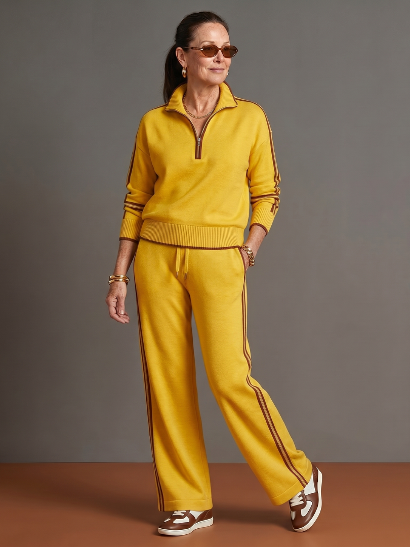 Pluie | Ensemble de pantalons à rayures latérales à manches longues et col zippé