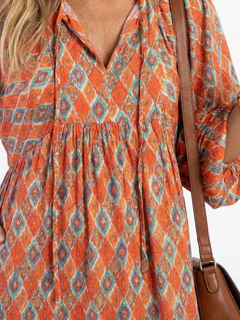 Amara | Robe Midi à Imprimé Géométrique et Col V
