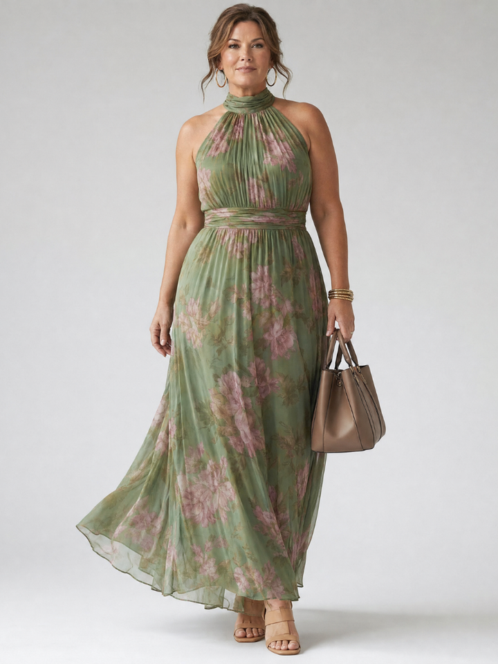 Mirelle | Robe Midi à Encolure Halter Froncée