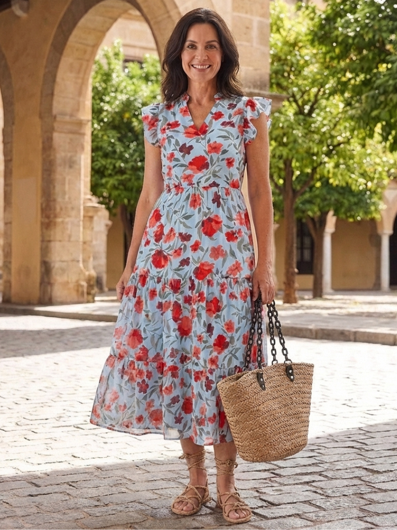 Lila | Robe Midi Évasée à Imprimé Floral