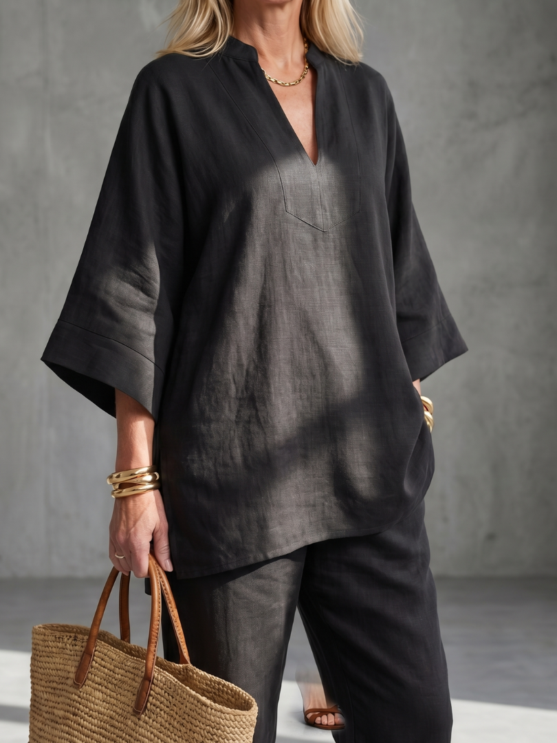 Georgiana | Ensemble Tunique à Col V et Pantalon Rassemblé
